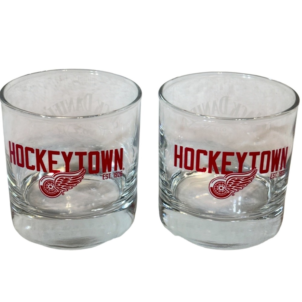 Pair of‎ Jack Daniels Detroit Red Wings Hockeytown Rocks Whiskey Glass